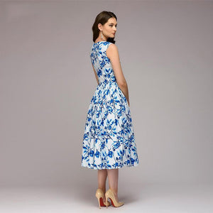 2018 Hepburn Style mini dress big hem print dress