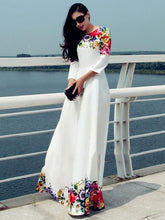 Load image into Gallery viewer, Elegant Print Round Neck Evening Maxi Long Dress