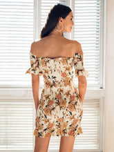 Load image into Gallery viewer, Floral Print Off Shoulder Short Sleeve Backless Bodycon Mini Dress