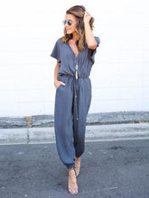 Load image into Gallery viewer, V Neck Short Sleeve Solid Color Jumpsuit Romper