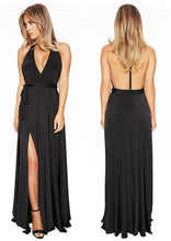 Load image into Gallery viewer, Sexy long skirt solid color V-neck halter dress new banquet evening dress