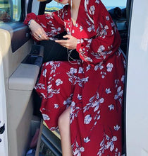 Load image into Gallery viewer, 2018 New Chiffon Floral Print V Neck Long Sleeve Beach Bohemia Dress