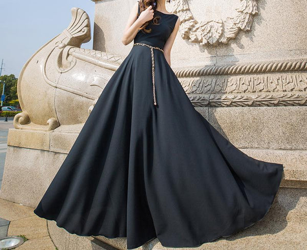 Solid Color Sleeveless Round Neck Evening Maxi Long Dress