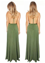 Load image into Gallery viewer, Sexy long skirt solid color V-neck halter dress new banquet evening dress