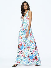 Load image into Gallery viewer, Floral Print Sleeveless Deep V Neck Bohemia Maxi Dress