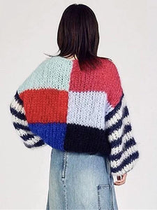Knitting Split Joint Puff Sleeve Sweater Tops