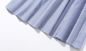 Stripe Lapel Neck Short Sleeve Belt Dress