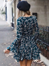 Load image into Gallery viewer, Bohemia Floral V Neck Long Sleeve Mini Dress