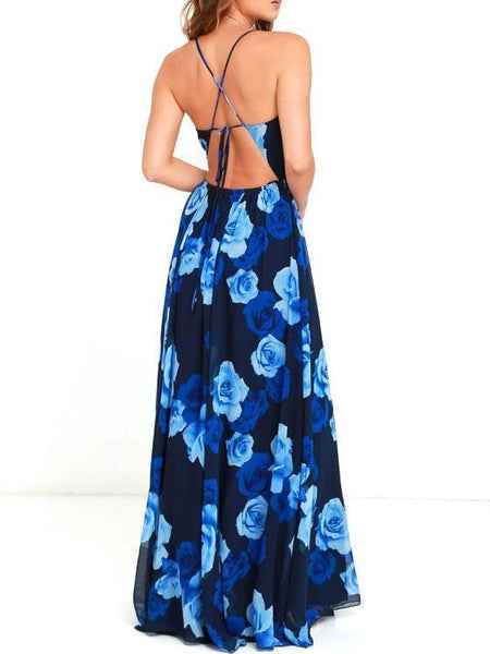 Fashion V Neck High Waist Spaghetti Strap Beach Maxi Dress