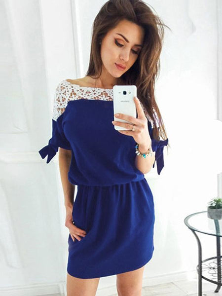 Lace Solid Color Pocket Midi Dress