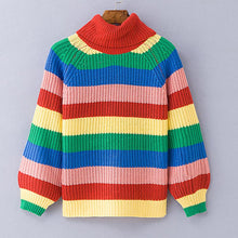 Load image into Gallery viewer, Rainbow Turtleneck Winter Jumpers Knitted Striped Oversize Pullover Sweater