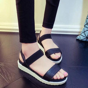 Pure Color Peep Toe Color Match Slip On Elastice Flat Sandals
