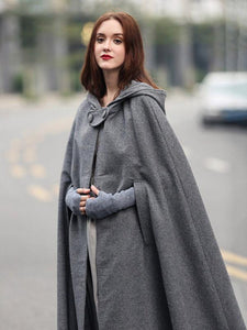 Three Colors Hooded Cloak Trench Cape Outwear