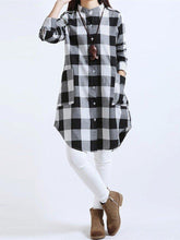Load image into Gallery viewer, Women Long Sleeve Boyfriend Scottish Plaid Pockets Button Blouses