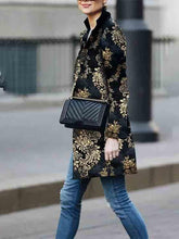Load image into Gallery viewer, Women Retro Black Floral Print Cardigan Long Sleeves Vintage Jacket Slim Elegant Coat Outwear