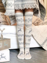 Load image into Gallery viewer, Christmas Snowflake Elk Tribal Pattern Over Knee-high Stocking