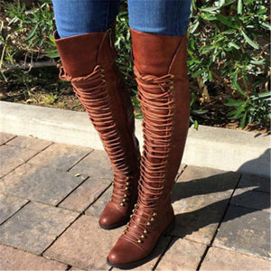 Winter Low Heel Solid Color Lace Up Riding Boots