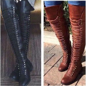 Winter Low Heel Solid Color Lace Up Riding Boots