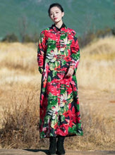 Load image into Gallery viewer, National Style Floral Retro Slim Long Cotton Velvet Robes Coat