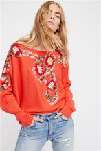 Load image into Gallery viewer, Bohemian national style crew neck flower embroidery thread loose sweater coat