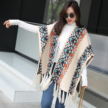 Load image into Gallery viewer, Autumn Tibetan Ethnic Tassel Split Thick Knit Shawl Cloak Scarf