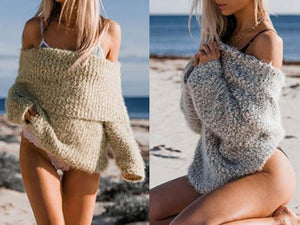 Knit Off Shoulder Long Sleeve Tops Sweater