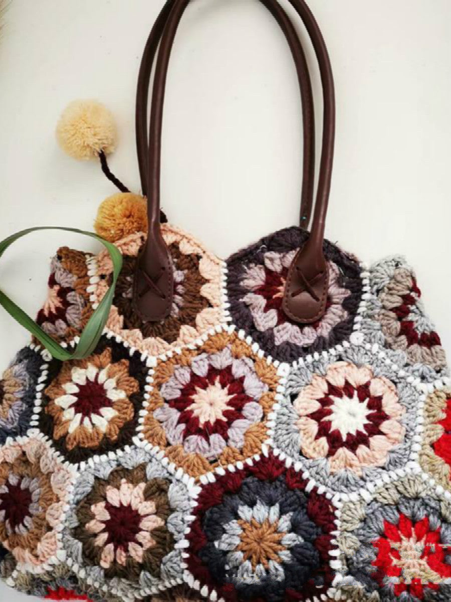 mosaic shoulder handbag hand-woven stitching contrast color limited edition