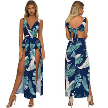 Load image into Gallery viewer, Sexy Printed V Neck Sleeveless Backless Split Maxi Dress