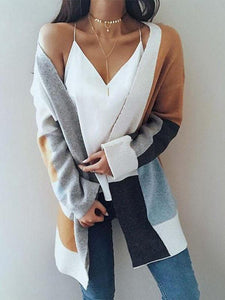 Color Matching Knitting Long Sleeves Cardigans Tops