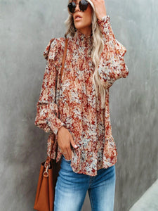New Pleated High-necked Small  Floral Print Blouses