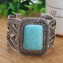 Load image into Gallery viewer, Vintage Blue Stone Turquoise Square Cuff Bangle Open Bracelets