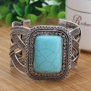 Vintage Blue Stone Turquoise Square Cuff Bangle Open Bracelets