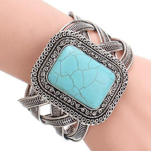 Load image into Gallery viewer, Vintage Blue Stone Turquoise Square Cuff Bangle Open Bracelets