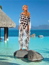Load image into Gallery viewer, Chiffon Black and White Triangle Positioning Printing Holiday Dress Bikini Blouse