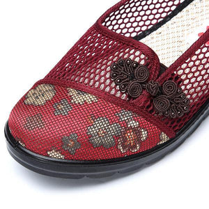 Flower Chineseknot Vintage Retro Mesh Breathable Slip On Flat Shoes
