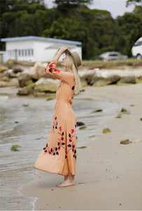 Floral Long Sleeve Split Beach Maxi Dress