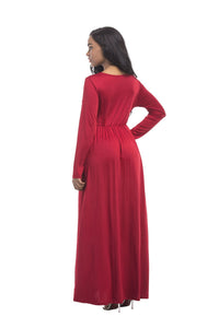 New plus size evening dress sexy big size deep V solid color long-sleeved dress