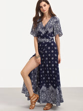 Load image into Gallery viewer, Bohemia Floral Side Split with Tie Short Sleeve Maxi Dress