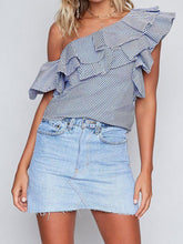 Load image into Gallery viewer, Oblique Shoulder Ruffle Summer Blouse Shirts Tops