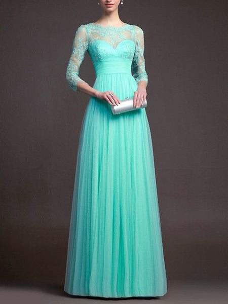 Exquisite Solid See-Through Evening Dress