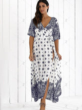 Load image into Gallery viewer, Bohemia Floral Side Split with Tie Short Sleeve Maxi Dress