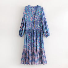 Load image into Gallery viewer, Bohemian Floral Long Sleeve V-neck Button Maxi Loose Dress