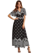 Load image into Gallery viewer, Bohemia Floral Side Split with Tie Short Sleeve Maxi Dress