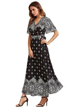 Load image into Gallery viewer, Bohemia Floral Side Split with Tie Short Sleeve Maxi Dress