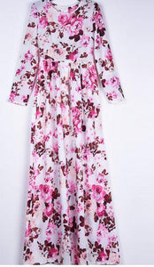 New Summer Printed Long Sleeve High Waist Maxi Dress