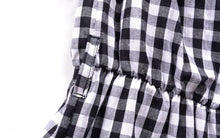 Load image into Gallery viewer, Plaid Off Shoulder Ruffle Backless Belted Rompers