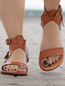 Solid Color Casual Open Toe Flat Sandals Shoes