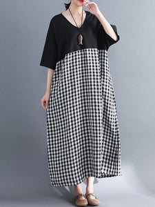 2018 Summer Short Sleeve Loose Linen Cotton Maxi Dress