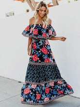 Load image into Gallery viewer, Floral Off Shoulder Beach Maxi Dress