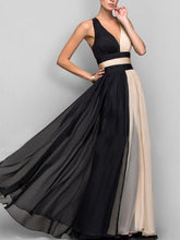 Load image into Gallery viewer, Two-color Sleeveless V-Neck Maxi Evening Dress